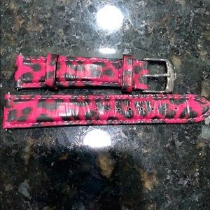 Michele 18mm pink black leather watch band